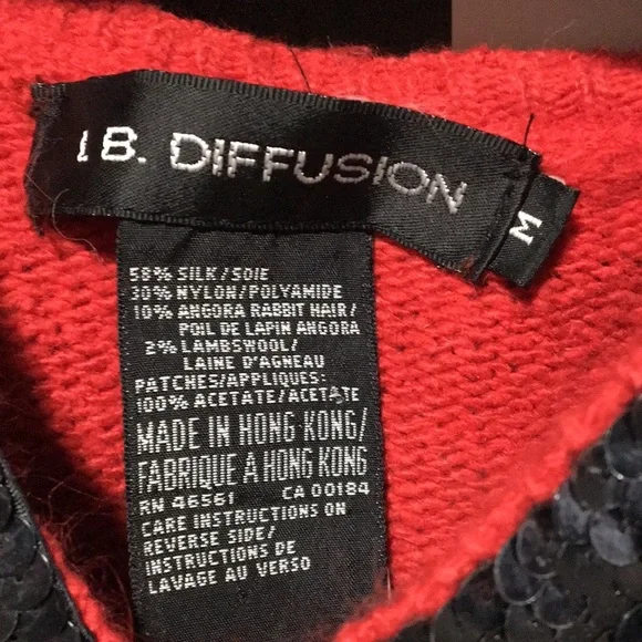 Red & Black 1980s Vintage Angora & Silk Sequin Bow Sweater Size Small/Medium 2/6 - Picture 2 of 10